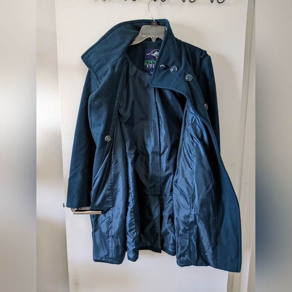 Dark blue green wool blend coat - Picture 7 of 9